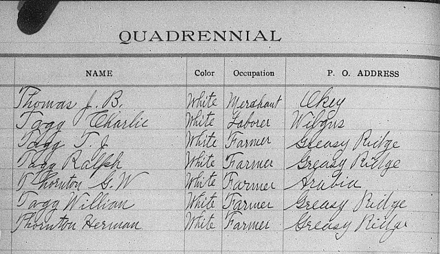 1903 Mason Township Lawrence County, Ohio Quadrennial Enumeration.