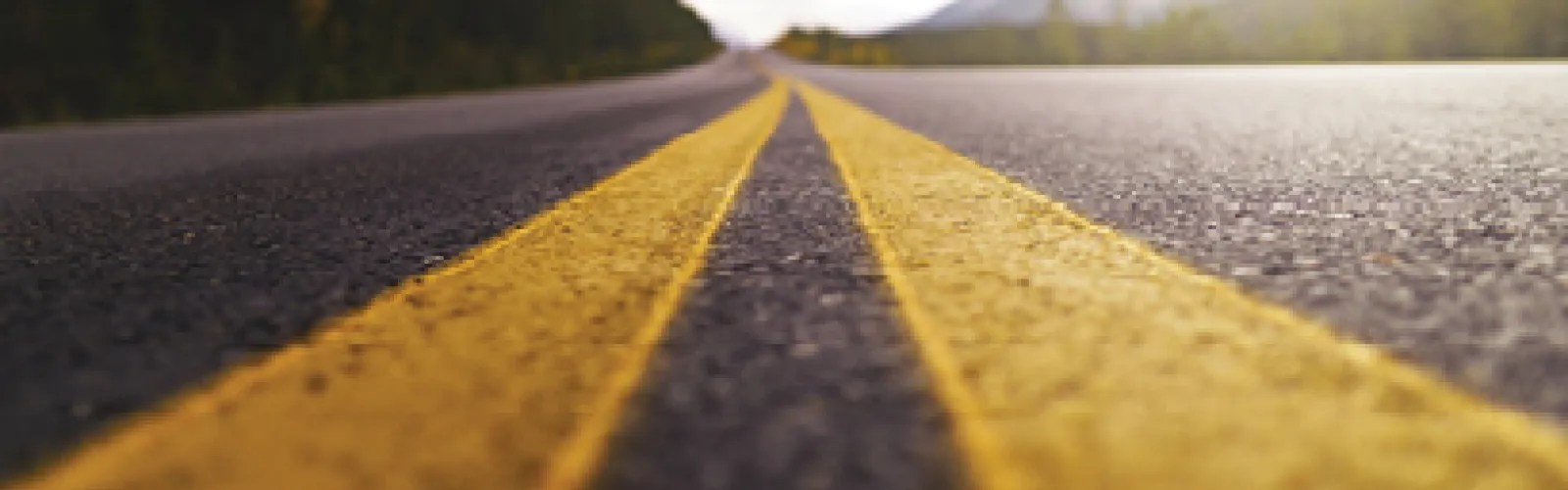 a closeup on the double yellow line separating sides of a road.