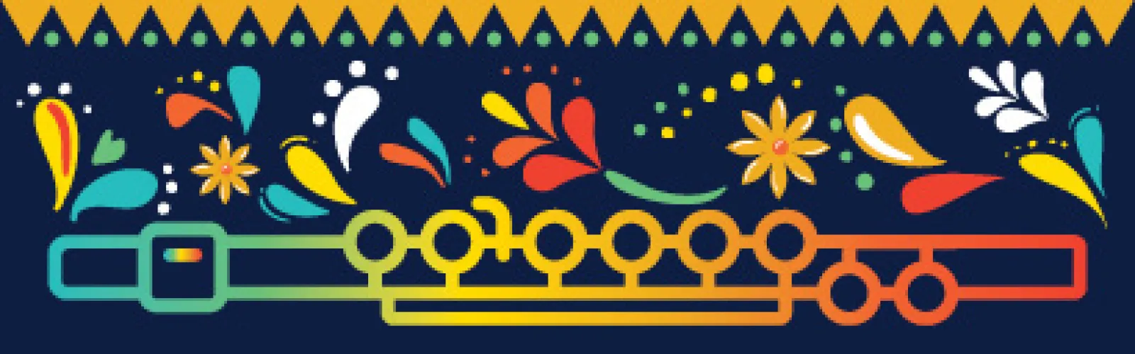 a colorful scene with flowers on a black background