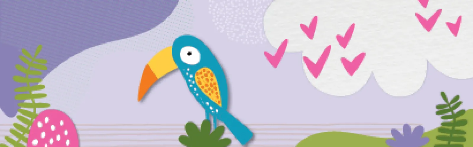 Whimsical picture with a bird and clouds